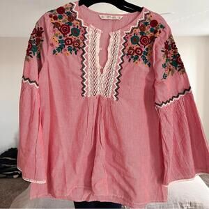 Zara Red Embroidered Top